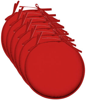Textile Home stoelkussens - 6x - rood - D40 x H3 cm - voor binnen - rond
