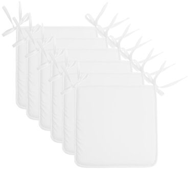 Textile Home stoelkussens - 6x - wit - 38 x 38 x 3 cm - voor binnen - vierkant