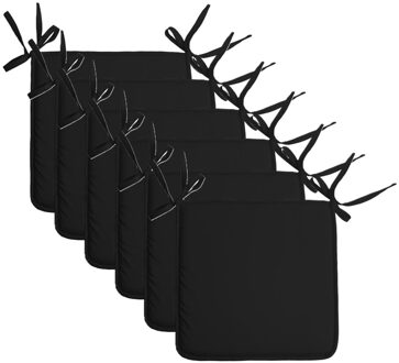 Textile Home stoelkussens - 6x - zwart - 38 x 38 x 3 cm - voor binnen - vierkant