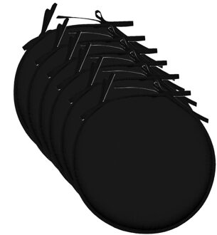 Textile Home stoelkussens - 6x - zwart - D40 x H3 cm - voor binnen - rond