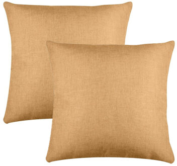 Textile sierkussen Bea - 2x - camel - 50 x 50 cm - bank kussens - polyester