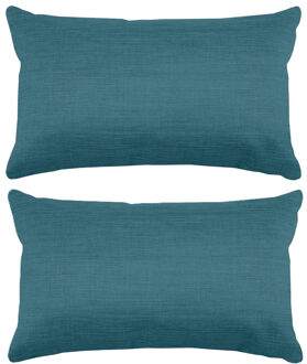 Textile sierkussen Bea - 2x - petrol blauw - 30 x 50 cm - bank kussens - polyester