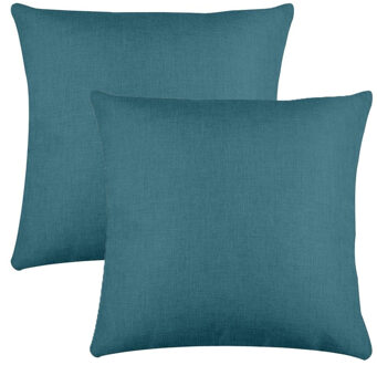 Textile sierkussen Bea - 2x - petrol blauw - 50 x 50 cm - bank kussens - polyester