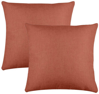 Textile sierkussen Bea - 2x - terracotta - 50 x 50 cm - bank kussens - polyester