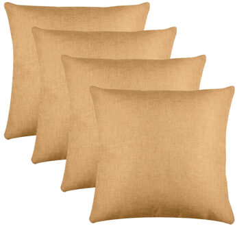 Textile sierkussen Bea - 4x - camel - 50 x 50 cm - bank kussens - polyester