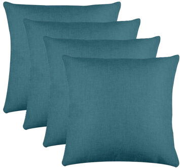 Textile sierkussen Bea - 4x - petrol blauw - 50 x 50 cm - bank kussens - polyester