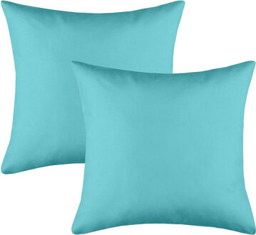 Textile sierkussen Hawaii - 2x - aqua blauw - 40 x 40 cm - bank kussens - polyester