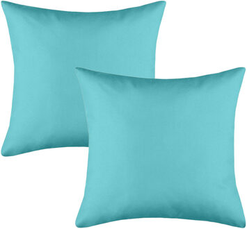 Textile sierkussen Hawaii - 4x - aqua blauw - 40 x 40 cm - bank kussens - polyester