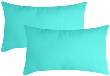 Textile sierkussen Nelson - 2x - aqua blauw - 30 x 50 cm - bank kussens - polyester