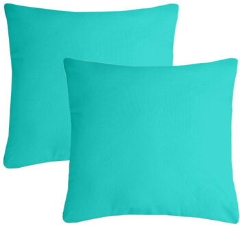 Textile sierkussen Nelson - 2x - aqua blauw - 40 x 40 cm - bank kussens - polyester