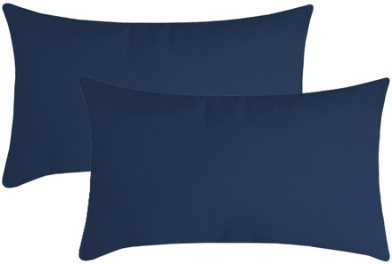Textile sierkussen Nelson - 2x - donkerblauw - 30 x 50 cm - bank kussens - polyester