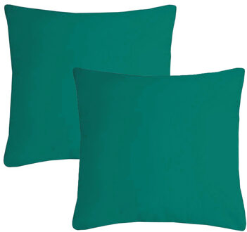 Textile sierkussen Nelson - 2x - emerald groen - 40 x 40 cm - bank kussens - polyester