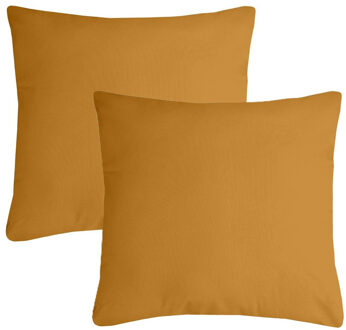 Textile sierkussen Nelson - 2x - okergeel - 40 x 40 cm - bank kussens - polyester