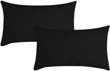 Textile sierkussen Nelson - 2x - zwart - 30 x 50 cm - bank kussens - polyester