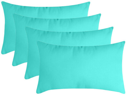 Textile sierkussen Nelson - 4x - aqua blauw - 30 x 50 cm - bank kussens - polyester