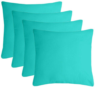 Textile sierkussen Nelson - 4x - aqua blauw - 40 x 40 cm - bank kussens - polyester