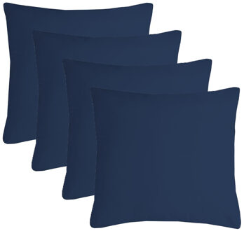 Textile sierkussen Nelson - 4x - donkerblauw - 40 x 40 cm - bank kussens - polyester