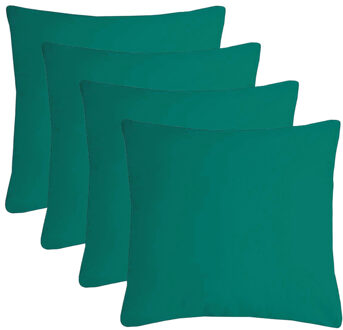 Textile sierkussen Nelson - 4x - emerald groen - 40 x 40 cm - bank kussens - polyester