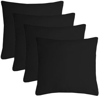 Textile sierkussen Nelson - 4x - zwart - 40 x 40 cm - bank kussens - polyester