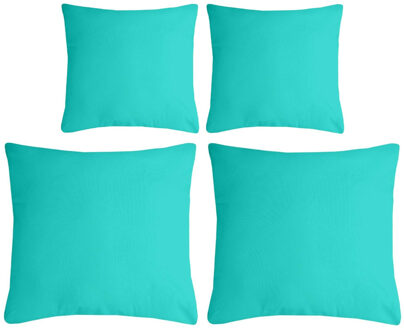Textile sierkussen Nelson - set 4x - aqua blauw - 2 formaten - polyester