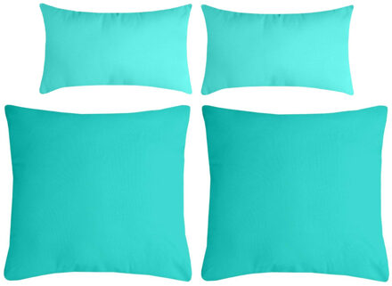 Textile sierkussen Nelson - set 4x - aqua blauw - 2 formaten - polyester