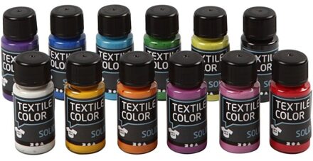 Textile Solid - Assortiment, kleuren assorti, dekkend, 12x50 ml