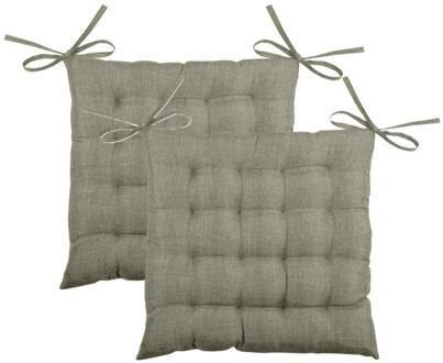 Textile stoelkussen BEA - 2x - groen - 40 x 40 x 4 cm - touwtjes sluiting - binnen/buiten