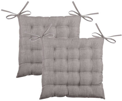 Textile stoelkussen BEA - 2x - taupe - 40 x 40 x 4 cm - touwtjes sluiting - binnen/buiten