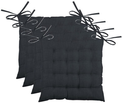 Textile stoelkussen BEA - 4x - antraciet - 40 x 40 x 4 cm - touwtjes sluiting - binnen/buiten