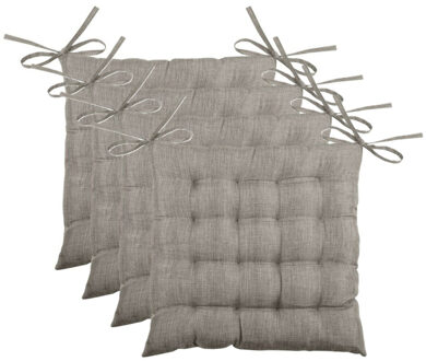 Textile stoelkussen BEA - 4x - beige - 40 x 40 x 4 cm - touwtjes sluiting - binnen/buiten