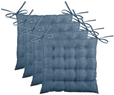 Textile stoelkussen BEA - 4x - blauw - 40 x 40 x 4 cm - touwtjes sluiting - binnen/buiten