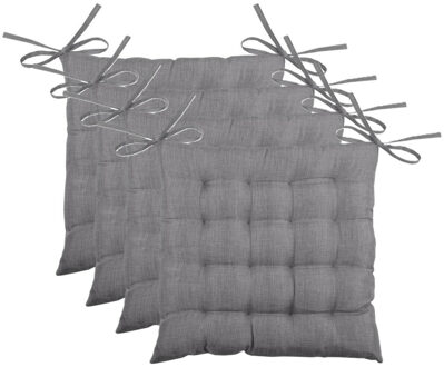 Textile stoelkussen BEA - 4x - donkergrijs - 40 x 40 x 4 cm - touwtjes sluiting - binnen/buiten