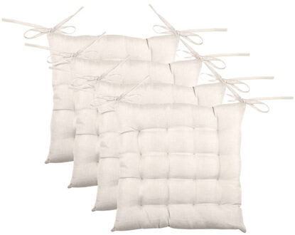 Textile stoelkussen BEA - 4x - gebroken wit - 40 x 40 x 4 cm - touwtjes sluiting - binnen/buite