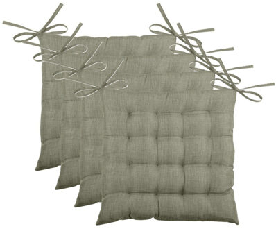 Textile stoelkussen BEA - 4x - groen - 40 x 40 x 4 cm - touwtjes sluiting - binnen/buiten