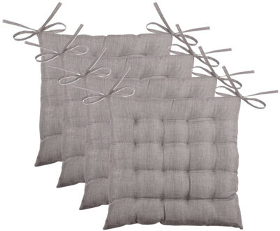 Textile stoelkussen BEA - 4x - taupe - 40 x 40 x 4 cm - touwtjes sluiting - binnen/buiten