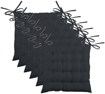 Textile stoelkussen BEA - 6x - antraciet - 40 x 40 x 4 cm - touwtjes sluiting - binnen/buiten