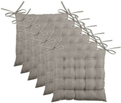 Textile stoelkussen BEA - 6x - beige - 40 x 40 x 4 cm - touwtjes sluiting - binnen/buiten