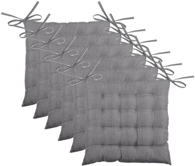 Textile stoelkussen BEA - 6x - donkergrijs - 40 x 40 x 4 cm - touwtjes sluiting - binnen/buiten