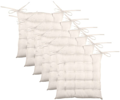Textile stoelkussen BEA - 6x - gebroken wit - 40 x 40 x 4 cm - touwtjes sluiting - binnen/buite