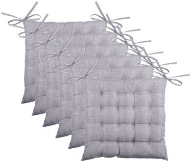 Textile stoelkussen BEA - 6x - grijs - 40 x 40 x 4 cm - touwtjes sluiting - binnen/buiten