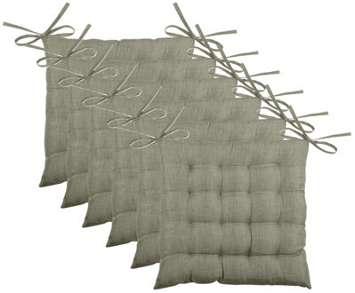 Textile stoelkussen BEA - 6x - groen - 40 x 40 x 4 cm - touwtjes sluiting - binnen/buiten