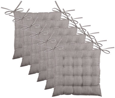 Textile stoelkussen BEA - 6x - taupe - 40 x 40 x 4 cm - touwtjes sluiting - binnen/buiten