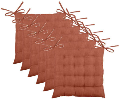 Textile stoelkussen BEA - 6x - terracotta - 40 x 40 x 4 cm - touwtjes sluiting - binnen/buiten