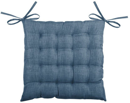 Textile stoelkussen BEA - blauw - 40 x 40 x 4 cm - touwtjes sluiting - binnen/buiten