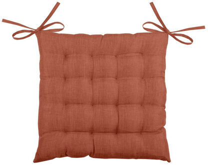 Textile stoelkussen BEA - terracotta - 40 x 40 x 4 cm - touwtjes sluiting - binnen/buiten