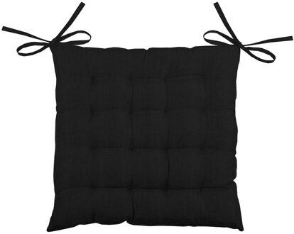 Textile stoelkussen BEA - zwart - 40 x 40 x 4 cm - touwtjes sluiting - binnen/buiten