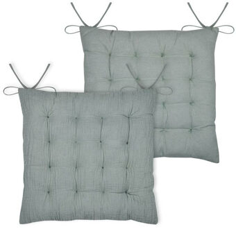 Textile stoelkussen Coline - 2x - mintgroen - 38 x 38 x 4 cm - touwtjes sluiting