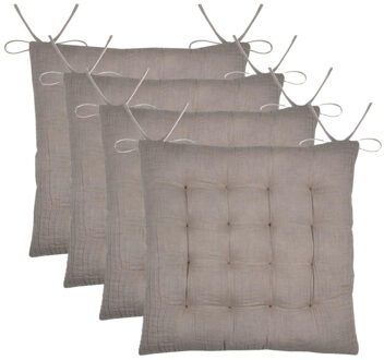 Textile stoelkussen Coline - 4x - beige - 38 x 38 x 4 cm - touwtjes sluiting