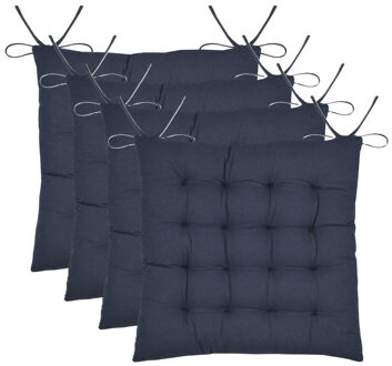 Textile stoelkussen Coline - 4x - donkerblauw - 38 x 38 x 4 cm - touwtjes sluiting