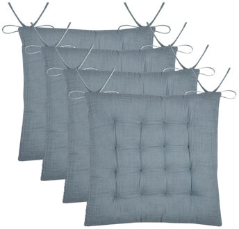 Textile stoelkussen Coline - 4x - ijsblauw - 38 x 38 x 4 cm - touwtjes sluiting